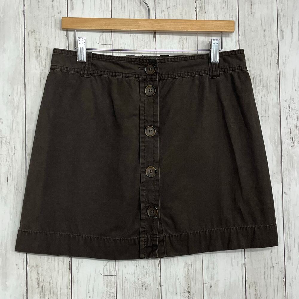 J. Crew Brown Cotton Button Front Mini Skirt 6 Y2K Summer 2007 Preppy Office